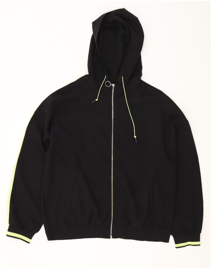 ZARA Pull à capuche zippé surdimensionné pour femme UK 16 Large Noir Polyester