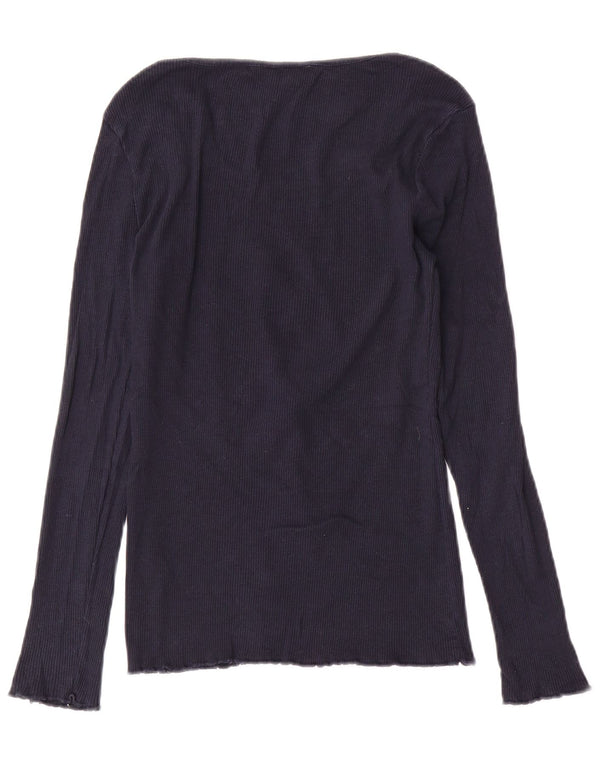 Fat Face Top Femme Manches Longues UK 12 Bleu Marine Moyen Coton