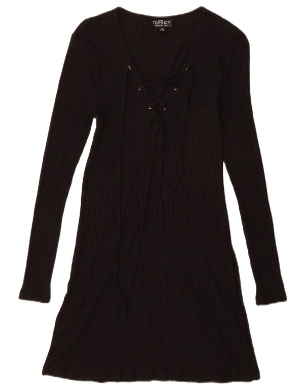 Topshop Femme Petite Robe Pull UK 8 Petite Viscose Noire