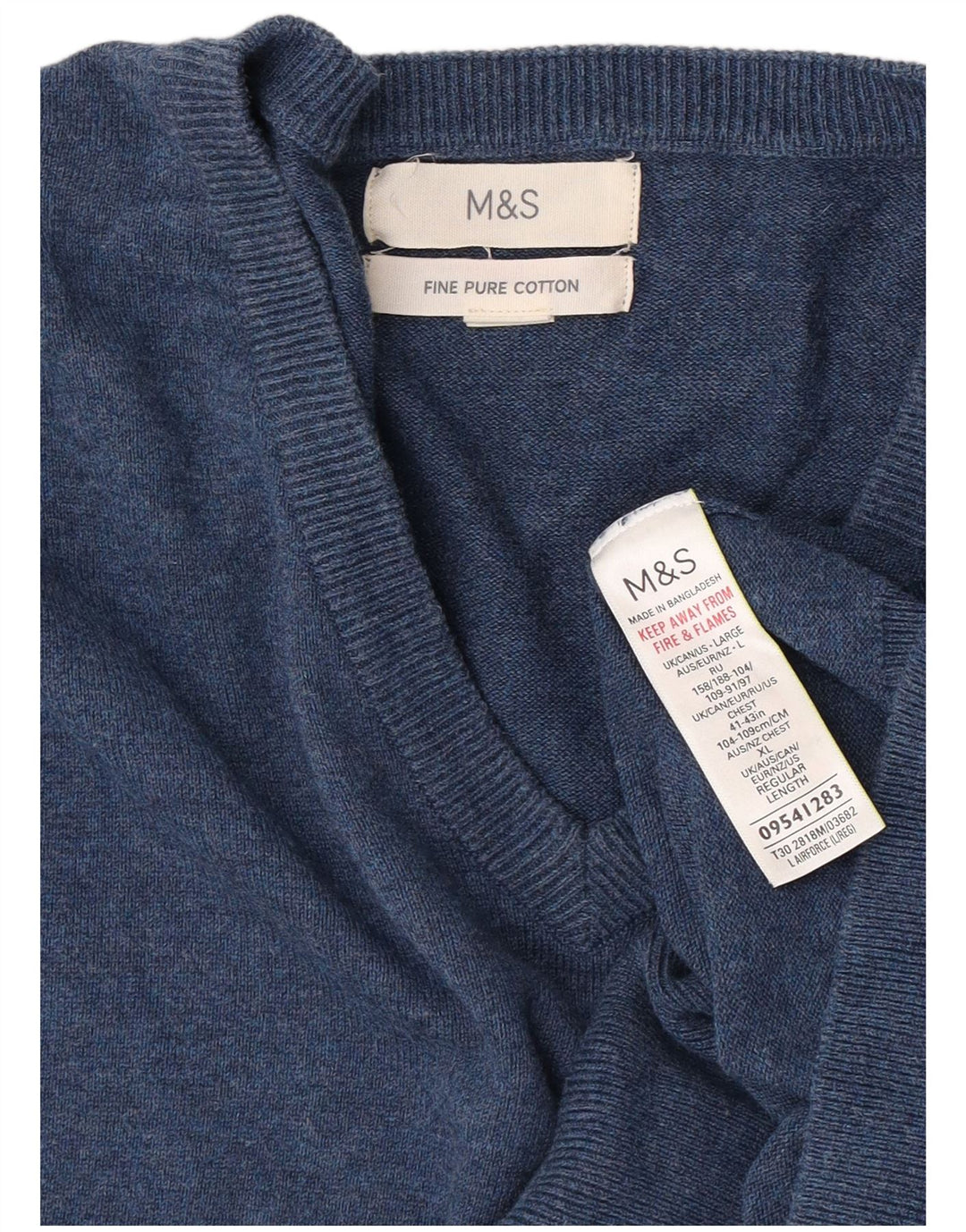 Marks & Spencer Pull col V pour homme en coton bleu Taille L