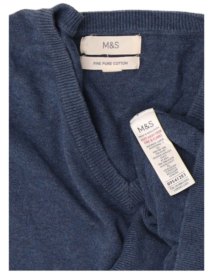 Marks & Spencer Pull col V pour homme en coton bleu Taille L