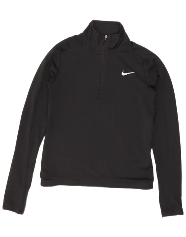 Nike Womens Dri Fit Loose Zip Neck Top Manches Longues UK 6 XS Noir Polyester