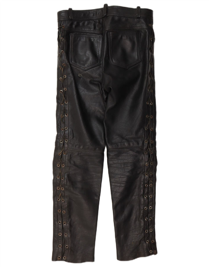 VINTAGE Pantalon droit en cuir pour homme W30 L30 Noir