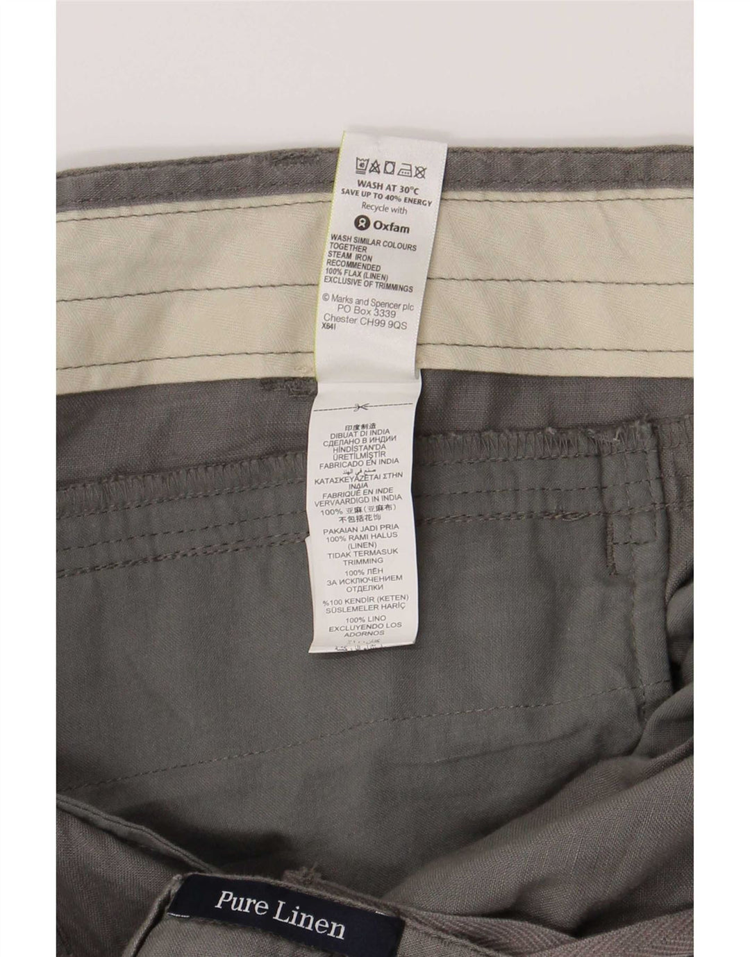 Marks & Spencer Short Chino Homme W38 XL Gris Lin
