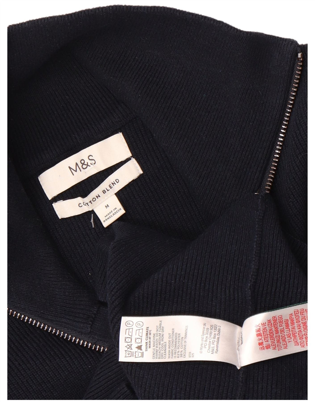 Marks & Spencer Pull Col Zippé Homme Bleu Marine Moyen Colorblock