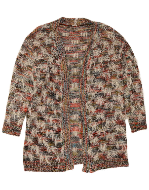 vintage Womens Longline Cardigan Sweater UK 14 Grand Rayé Multicolore