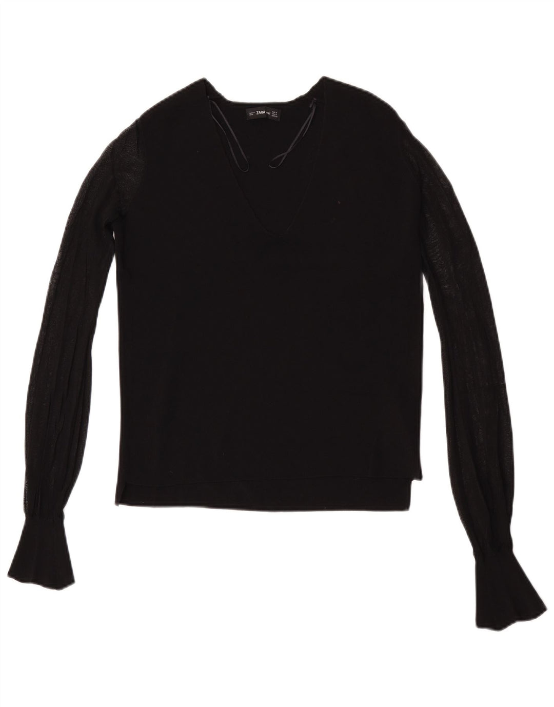 Zara Femme Top Manches Longues UK 10 Small Noir Viscose