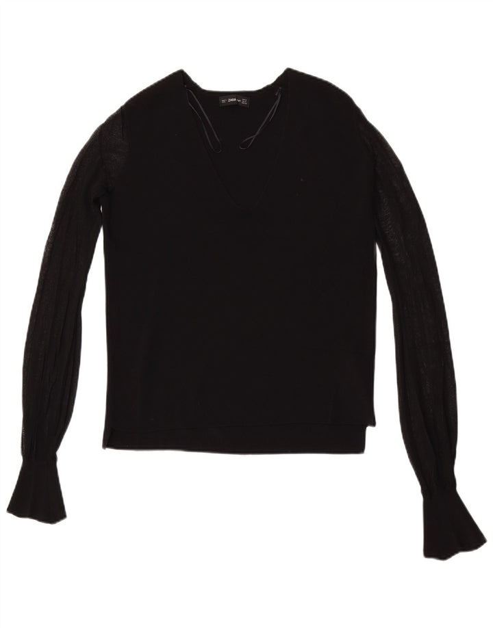 Zara Femme Top Manches Longues UK 10 Small Noir Viscose
