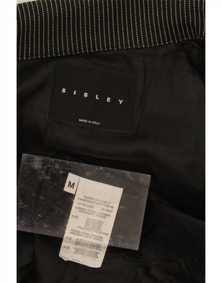 SISLEY Womens Utility Jacket UK 12 Medium Grey Pinstripe Polyester Vintage Sisley and Second-Hand Sisley from Messina Hembry 