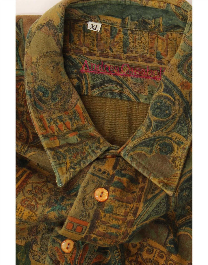 Chemise vintage à motif abstrait pour homme XL Kaki