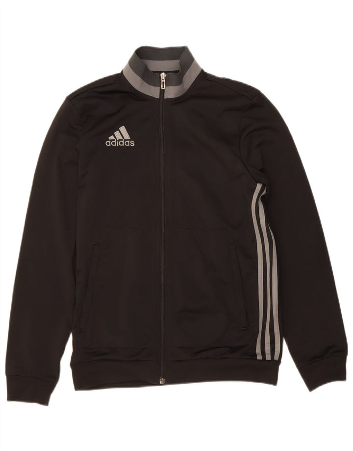 ADIDAS Boys Tracksuit Top Jacket 13-14 Years Black Polyester