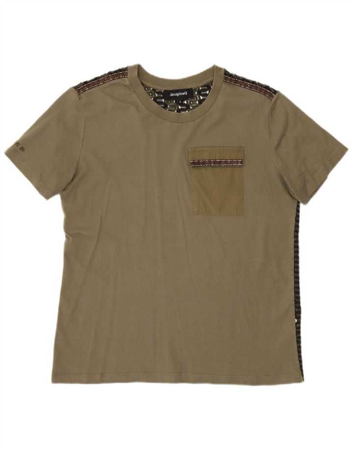 Desigual T-Shirt Femme Top UK 10 Petit Kaki Polyester