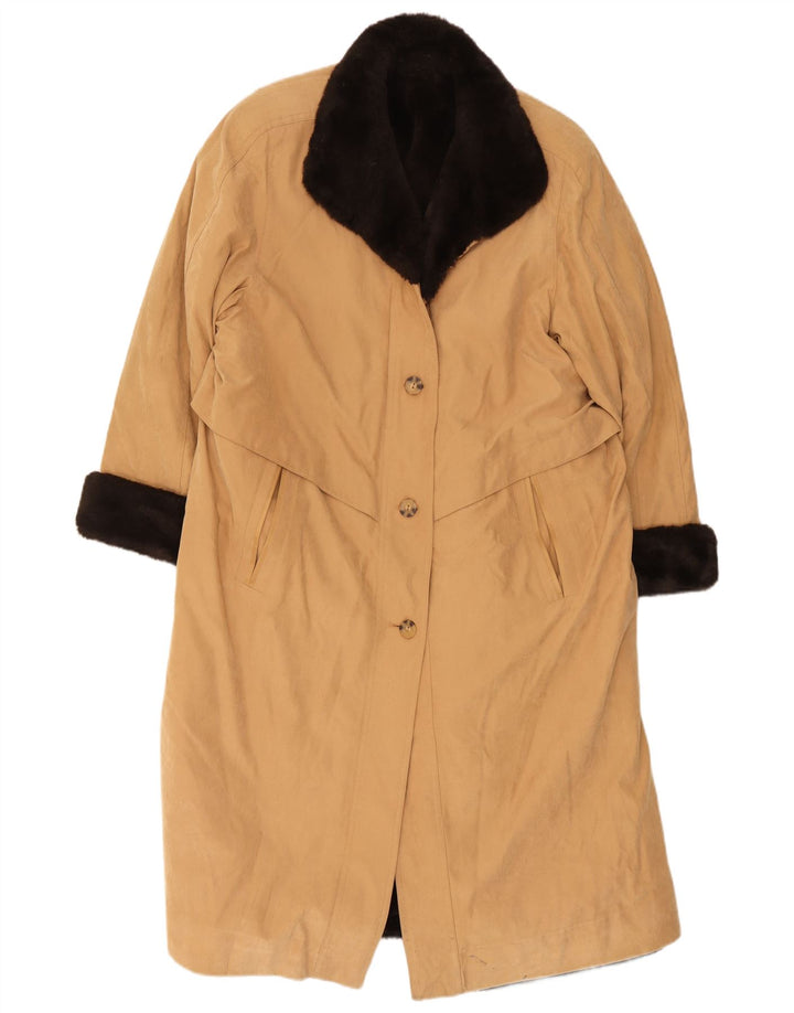 vintage Femmes Sherpa Trench Coat UK 12 Polyester Beige Moyen