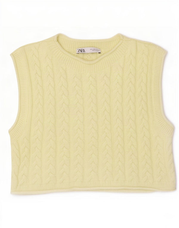 Zara Womens Crop Vest Débardeur UK 10 Petit Coton Jaune