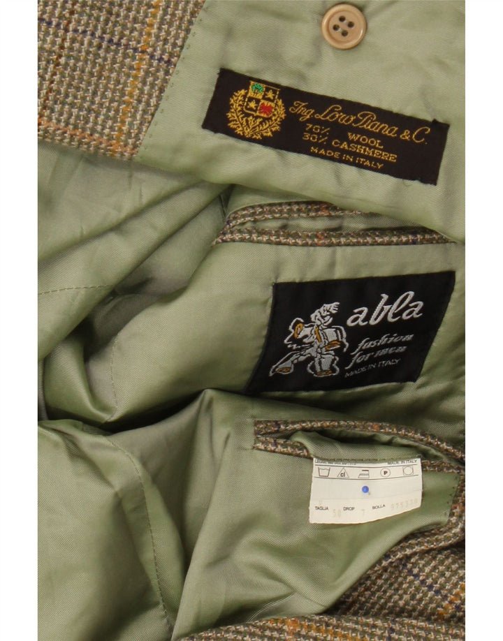 Abla Veste Blazer 2 Boutons Homme IT 50 Large Vert Pied-de-Poule Laine