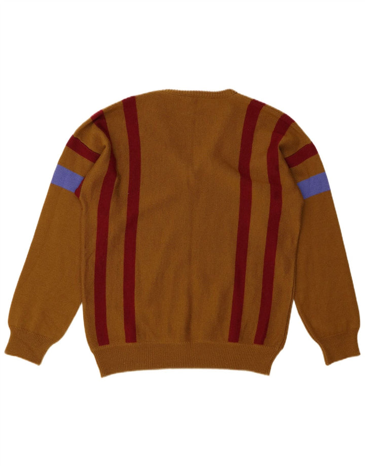 4 CASTELLA Pull Col V Homme IT 50 Laine Rayée Marron Moyen