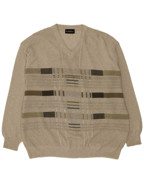 Breidhof Pull col V pour homme 2XL en coton rayé vert