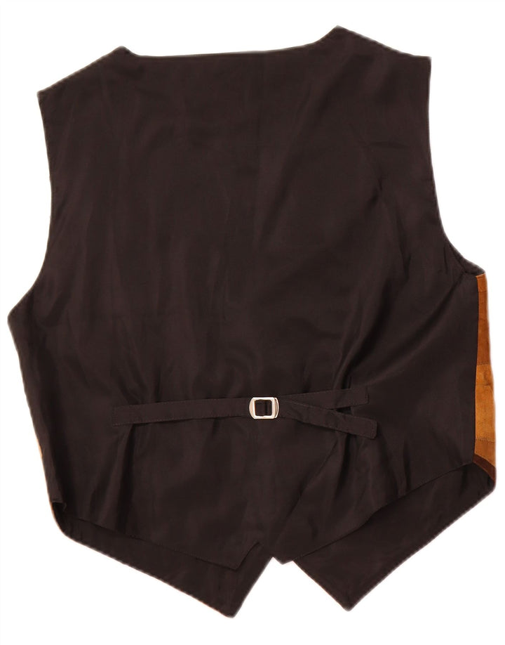 gilet en daim femme vintage UK 14 cuir patchwork brun moyen