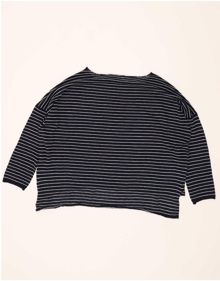 Zara Femme Haut Oversize Manches 3/4 UK 10 Petit Bleu Marine Rayé