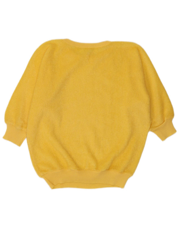 vintage Femmes 3/4 Manches Crew Neck Jumper Pull EU 46 XL Jaune