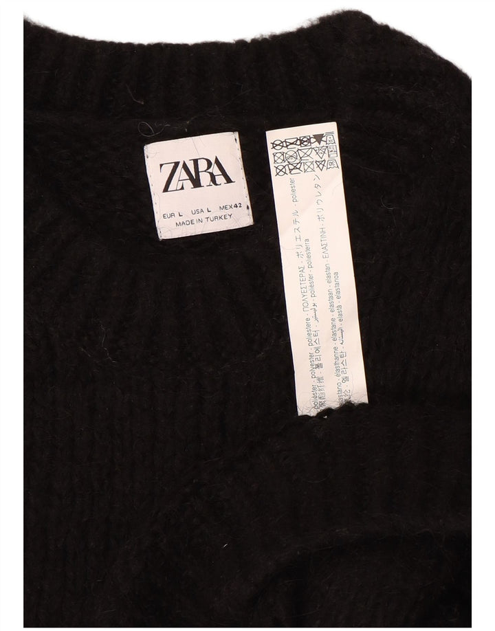 Zara Pull à col ras du cou pour homme, grand, noir, polyester