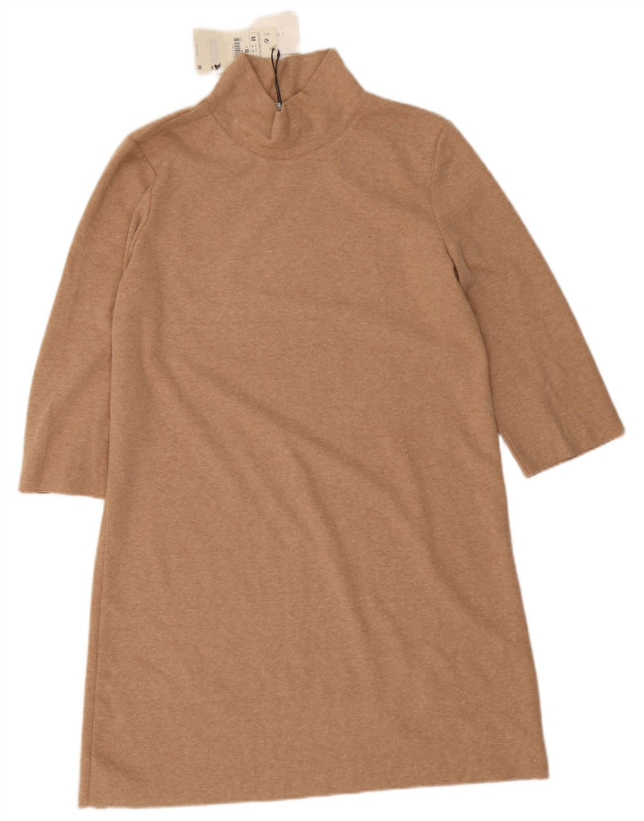 Zara Robe trapèze à manches 3/4 pour femme UK 12 Polyester beige moyen