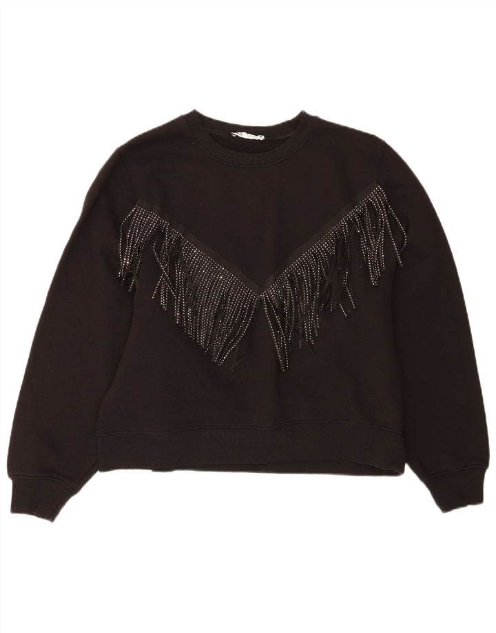Zara Womens Crop Oversize Sweatshirt Jumper UK 14 Moyen Noir Coton