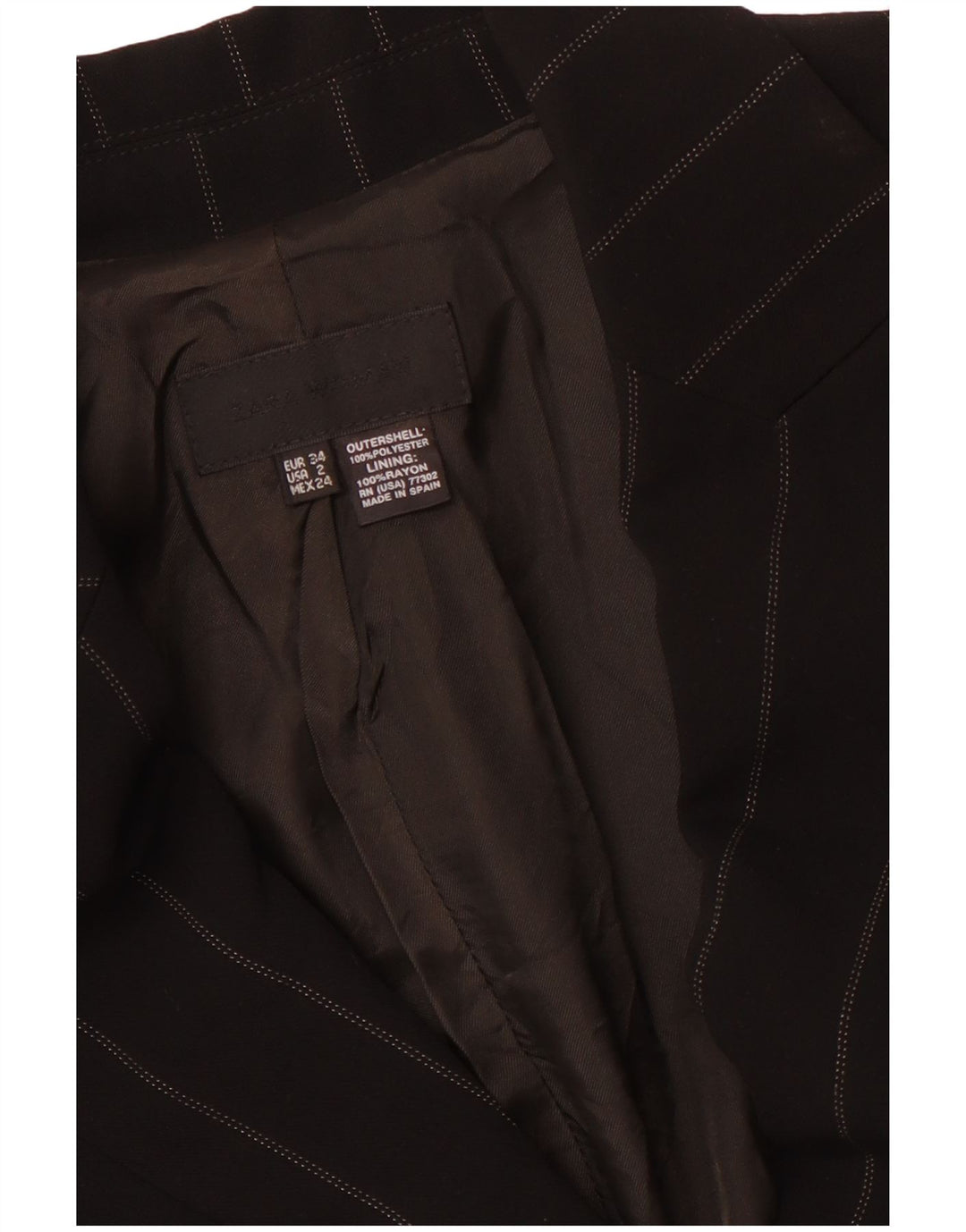 ZARA Femme 1 Bouton Blazer Veste EU 34 2XS Noir Rayé Polyester