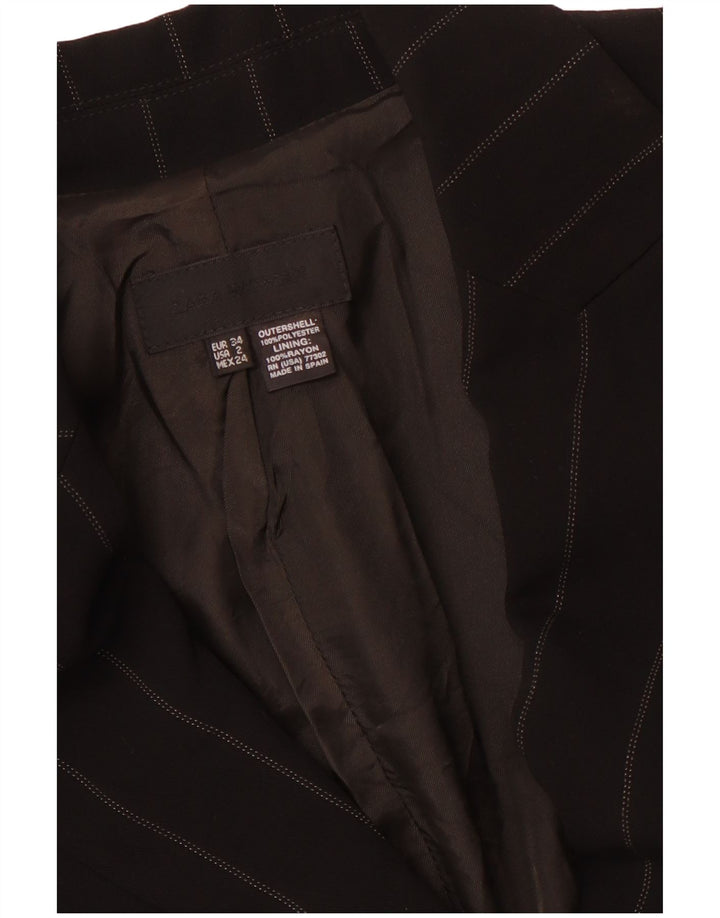 ZARA Femme 1 Bouton Blazer Veste EU 34 2XS Noir Rayé Polyester