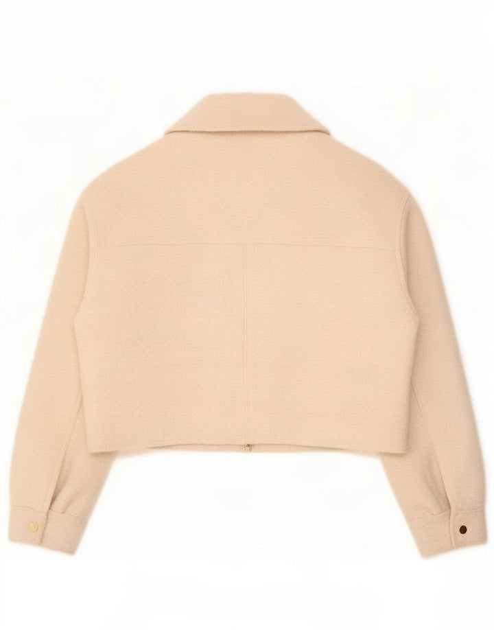 Zara Womens Crop Oversize Bomber Jacket UK 10 Petit Beige Polyester