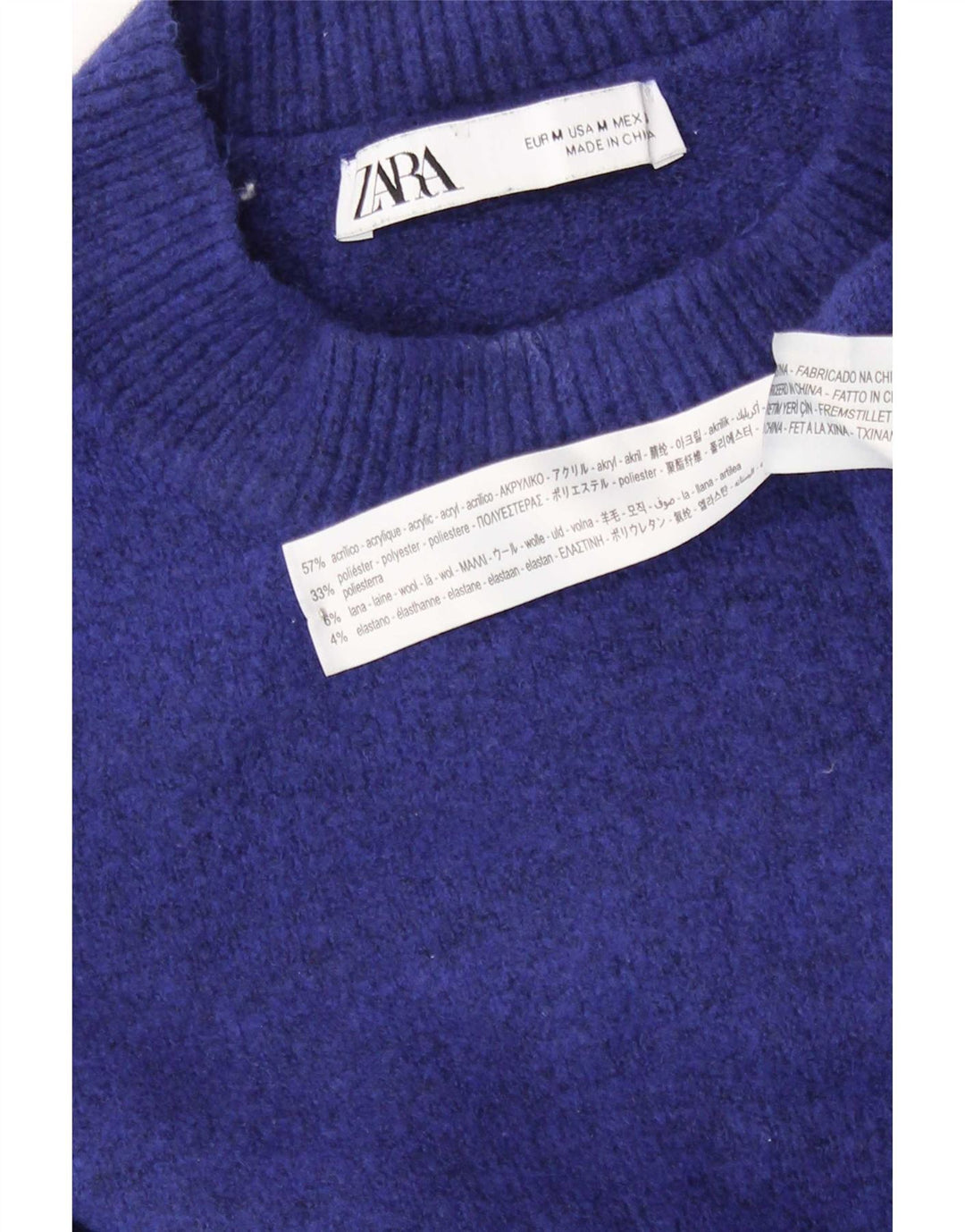 Zara Pull surdimensionné à col rond pour femme UK 14 Acrylique bleu moyen