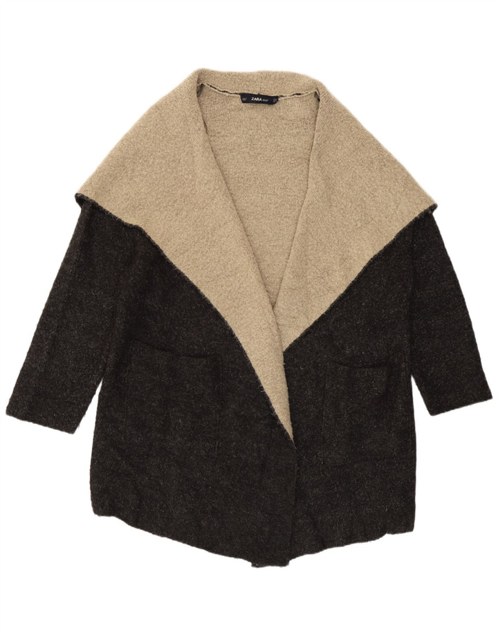 Zara Womens Longline Open Cardigan Sweater UK 14 Gris Moyen Colorblock