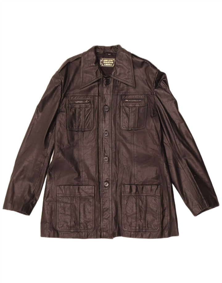 Veste en cuir femme vintage IT 42 Cuir noir moyen