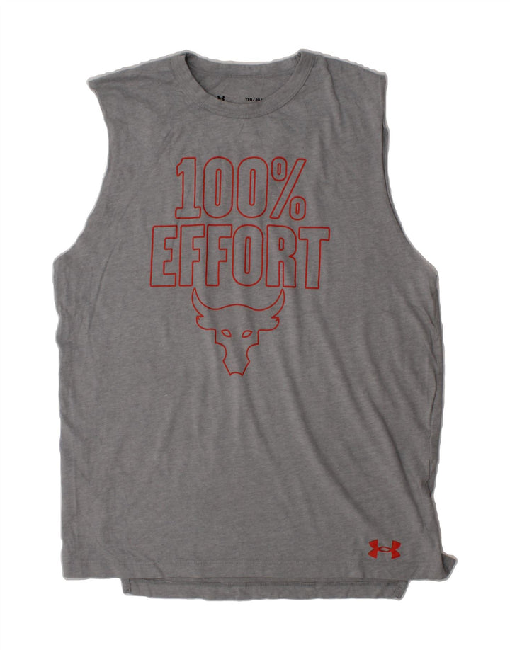 UNDER ARMOUR Boys Graphic Vest Top 11-12 Years Large Grey Cotton Vintage Under Armour and Second-Hand Under Armour from Messina Hembry 