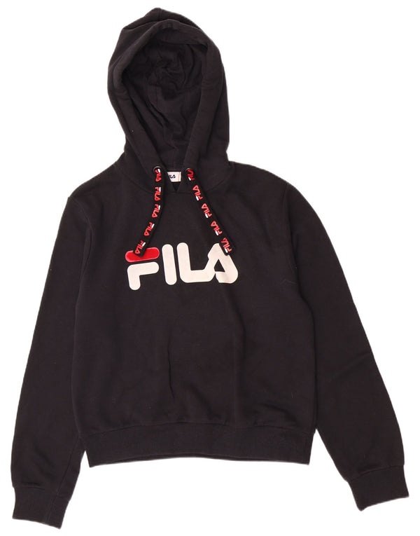 Fila Pull à capuche graphique coupe régulière pour femme UK 10 Small Noir Coton