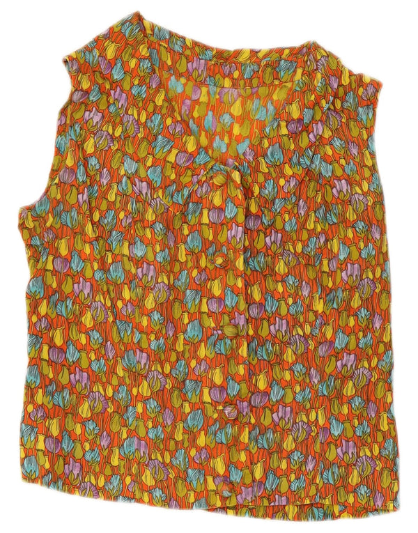vintage Womens Crop Shirt Blouse UK 10 Petit Floral Multicolore