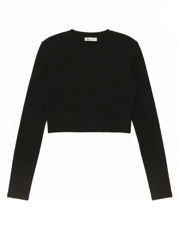 Zara Womens Crop Top Manches Longues UK 12 Moyen Noir