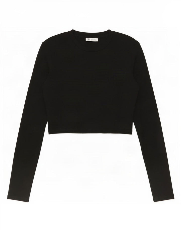 Zara Womens Crop Top Manches Longues UK 12 Moyen Noir