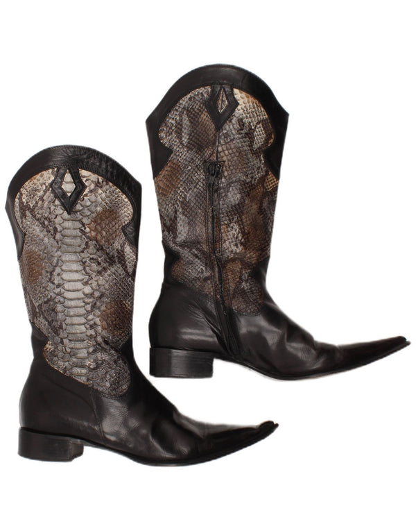 vintage Femmes Cowboy Boots UK Taille 7 Noir Animal Print Western