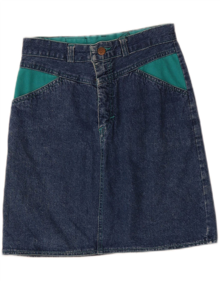 vintage Femme Mini Jupe En Jean W26 Petit Colorblock Bleu Marine