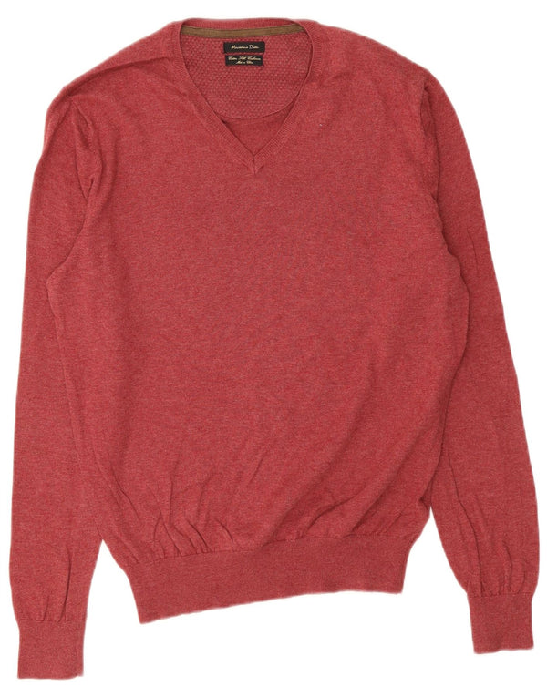 Massimo Dutti Pull col V pour homme en coton bordeaux moyen