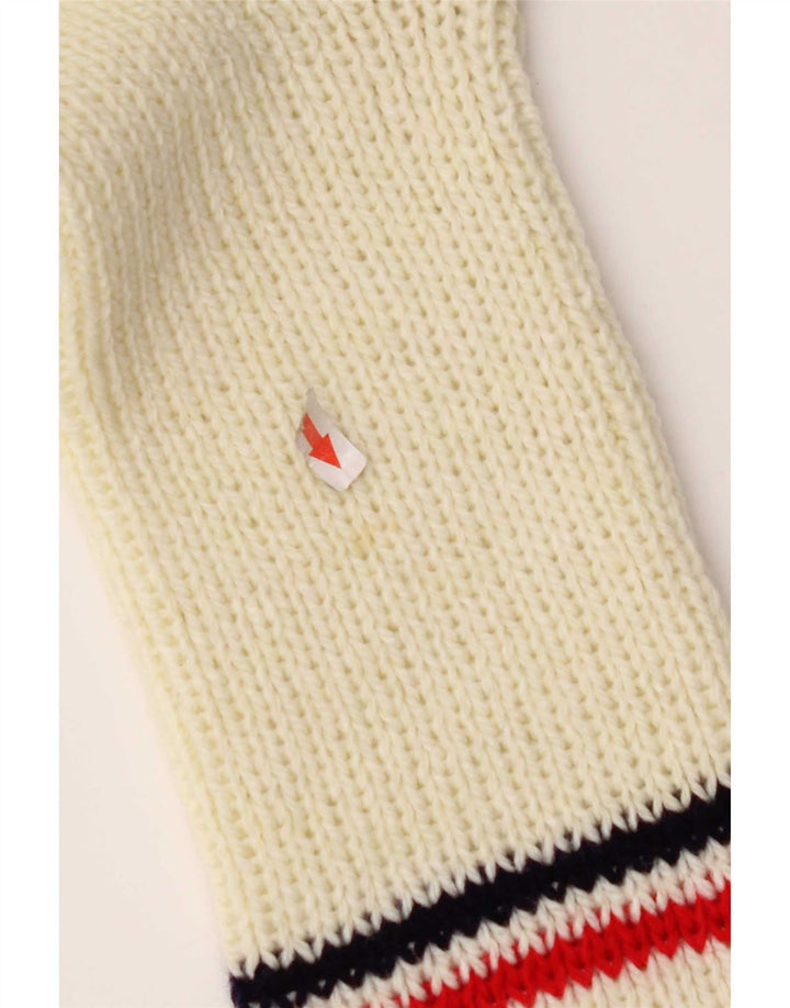 vintage Mens V-Col Jumper Pull Petit Blanc Rayé