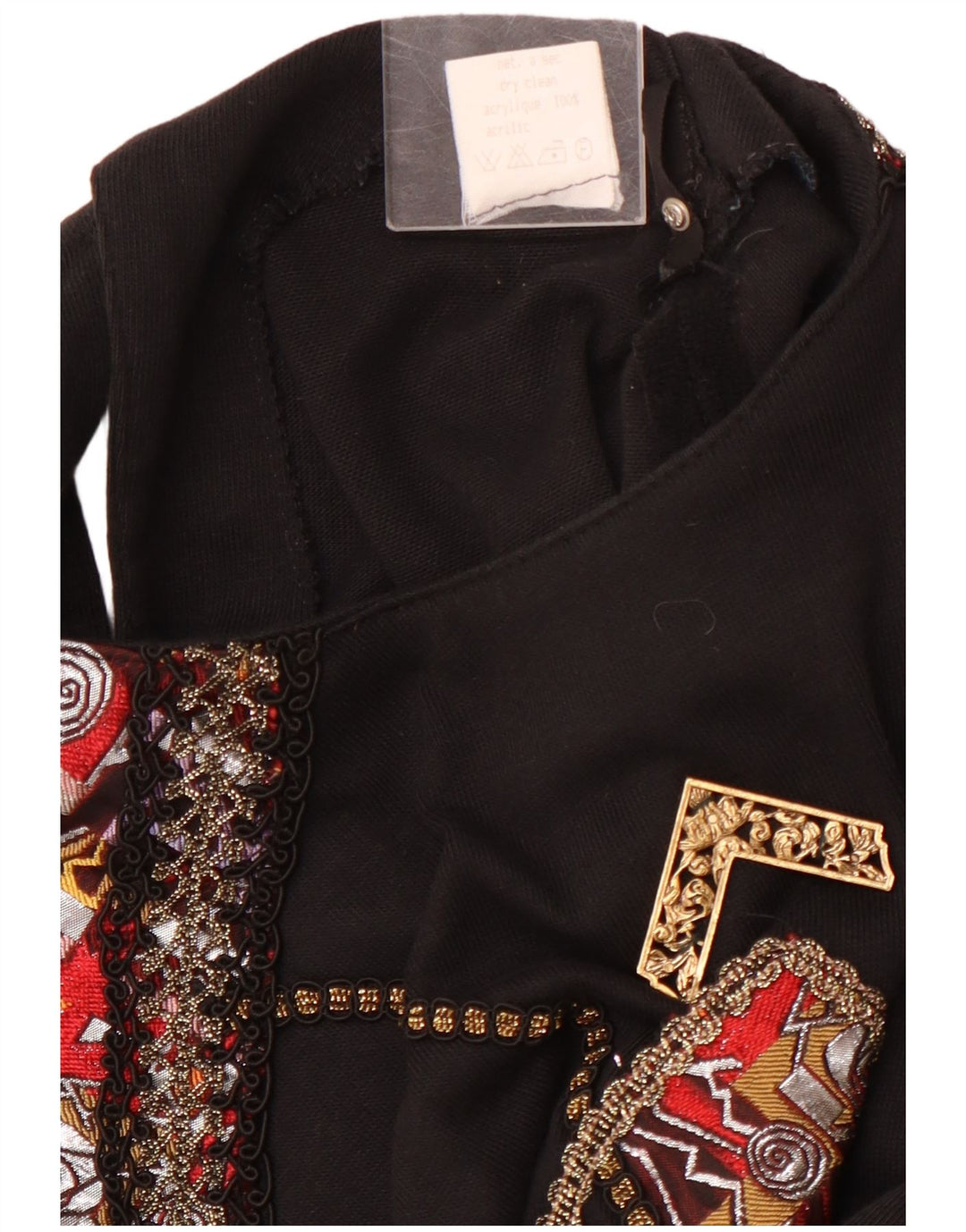 VINTAGE Femme Graphique Manches Longues Blouse Top UK 12 Acrylique Noir Moyen