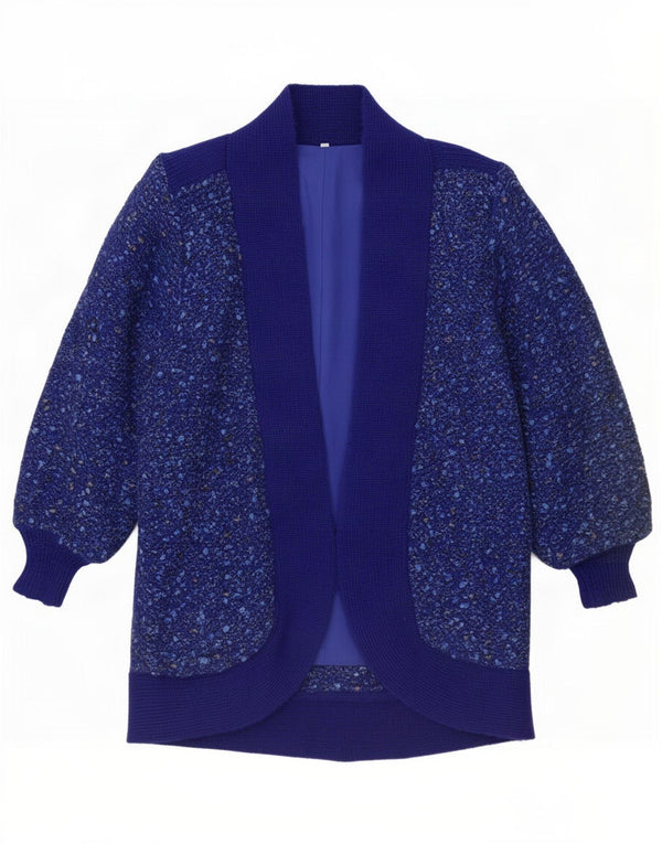 vintage Womens Open Cardigan Sweater UK 10 Petit Bleu Moucheté Rétro