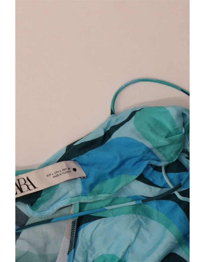 Zara Femme Robe d'été à motif abstrait UK 44 Grande Viscose Colorblock Bleu