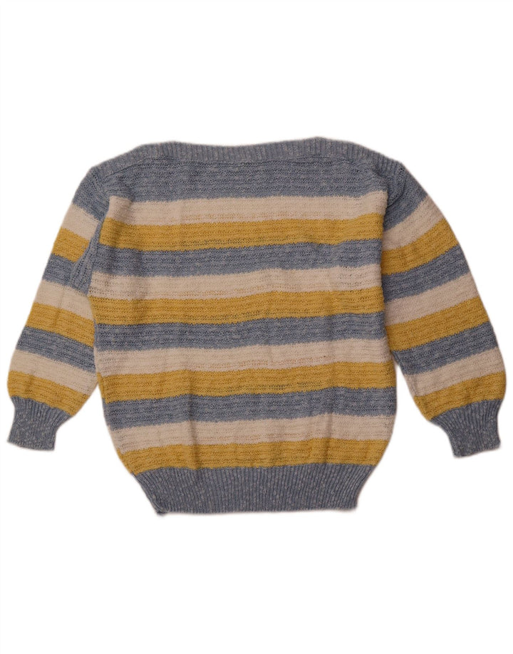 VINTAGE Pull col bateau femme IT 42 coton rayé bleu moyen