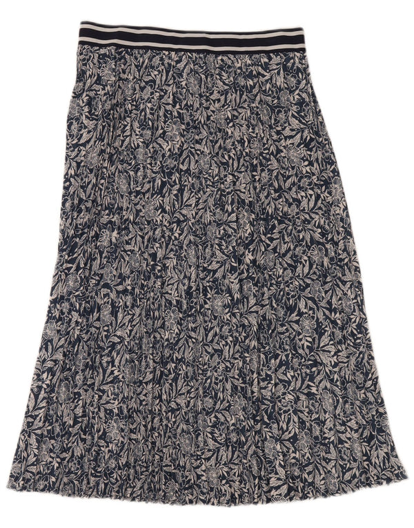 Joules Womens Pleated Skirt UK 14 Large W32 Navy Blue Floral Polyester