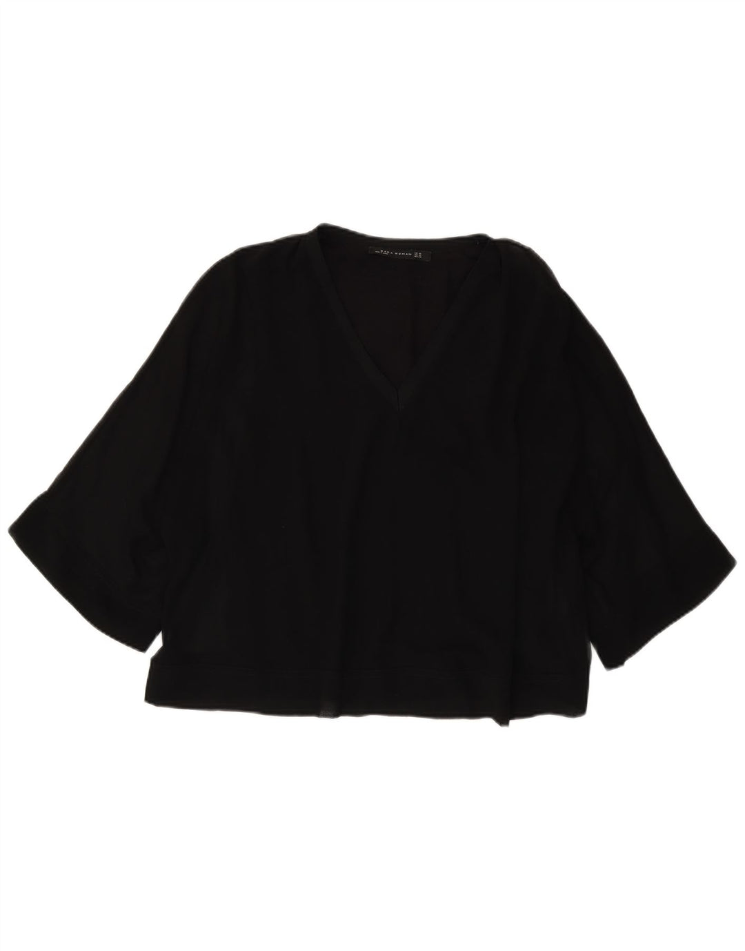 Zara Chemisier surdimensionné à manches 3/4 pour femme UK 6 XS Noir Polyester