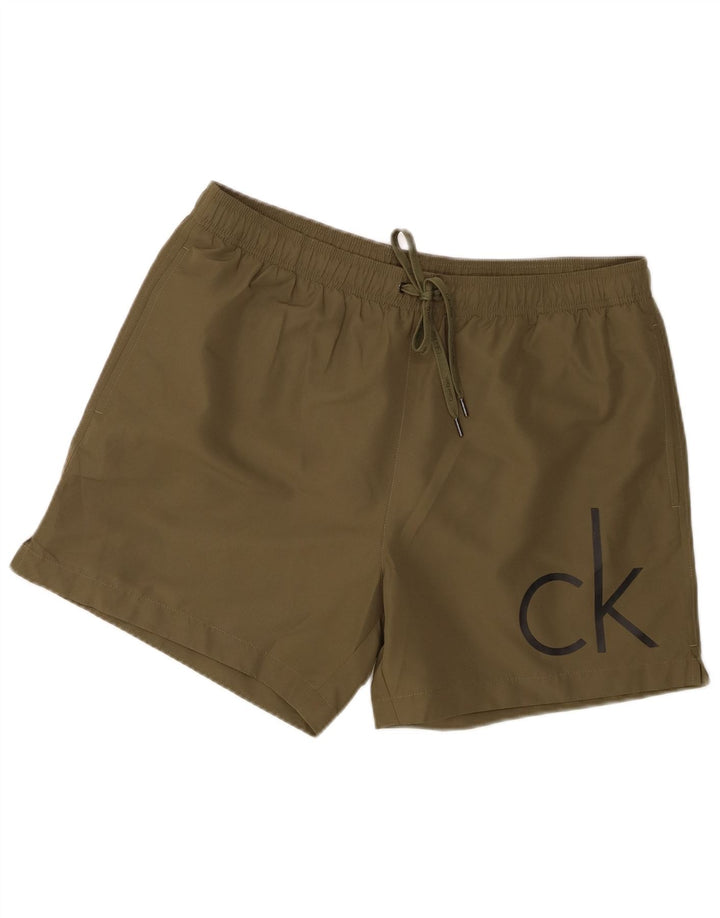 Calvin Klein Short de bain graphique pour hommes, grand, kaki, polyester