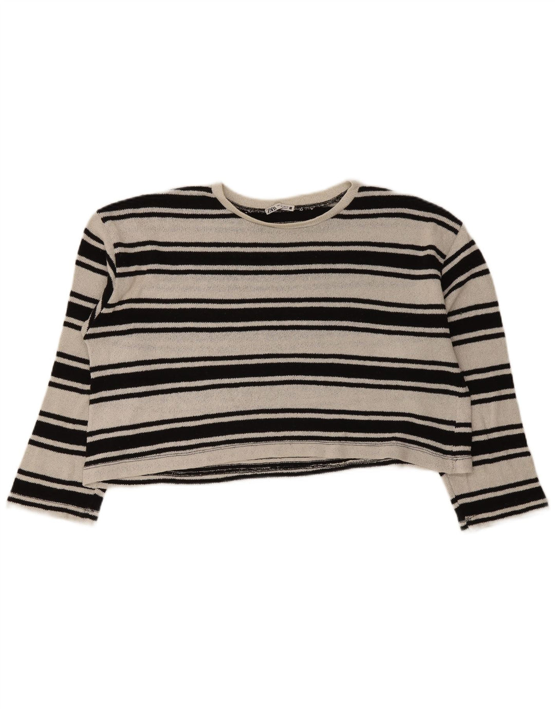 Zara Womens Crop Oversize Top Manches Longues UK 16 Grand Noir Rayé